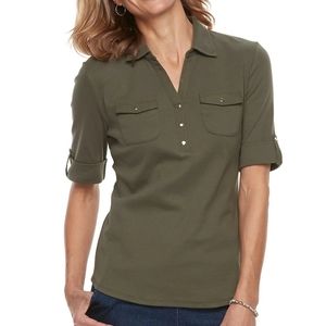 Croft & Barrow Utility Polo Elbow Length Sleeve